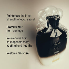 Oribe Gold Lust label detail highlighting active ingredients and luxe finish