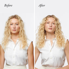 Oribe Hair Alchemy bottle label showing recycled plastic packaging and sustainability