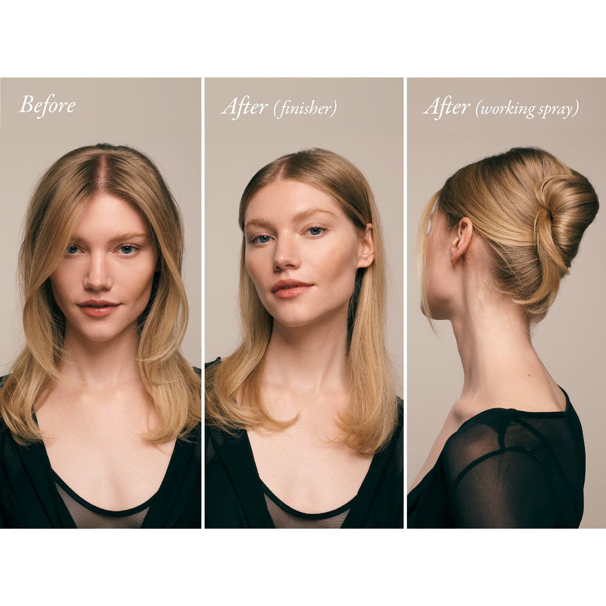 Oribe Impermeable spray in action misting hair for humidity protection and lightweight hold