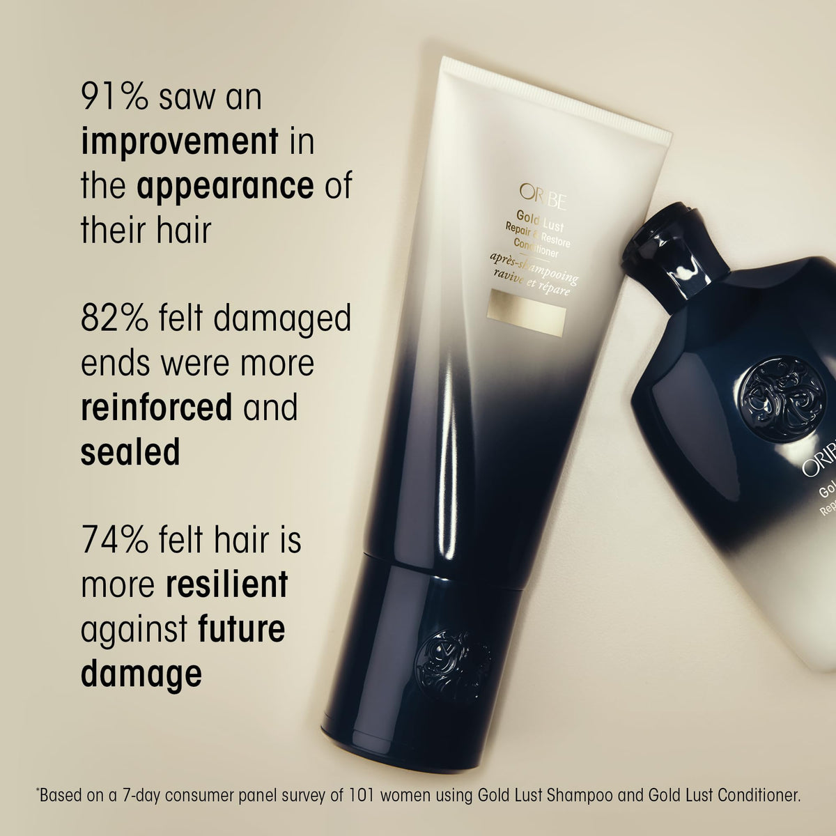 Oribe product in hand lathering mid-lengths to restore and soften