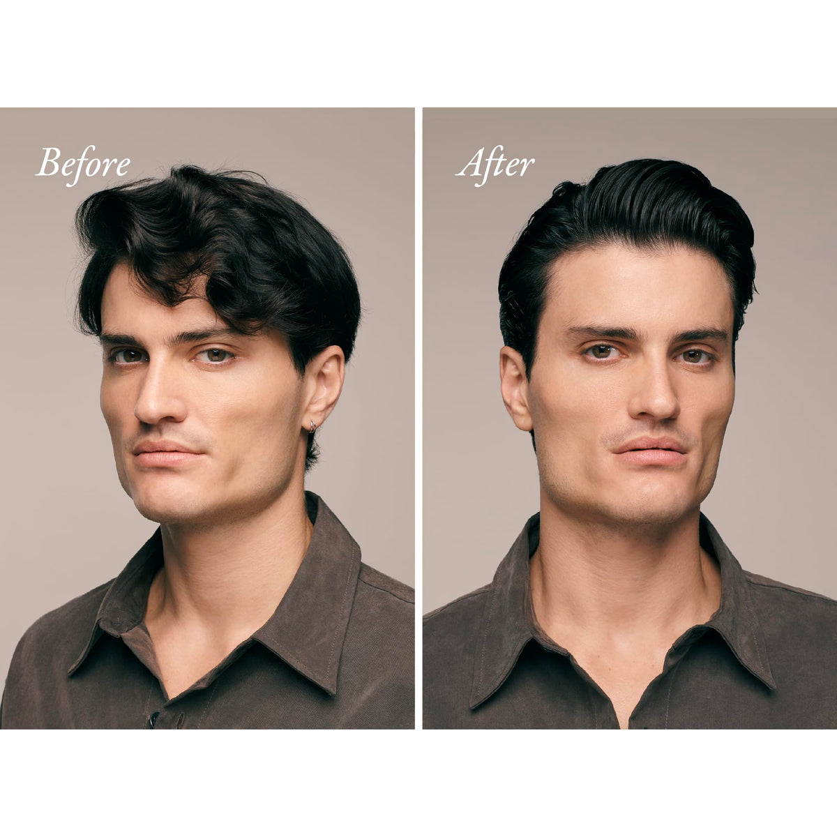 ORIBE product in use on damp hair for controlled styling and shine