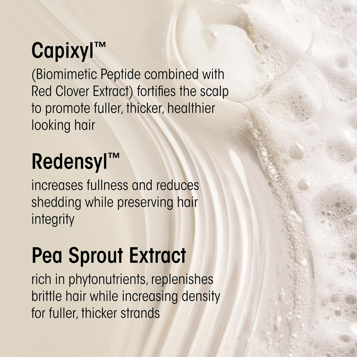 Oribe pea sprout extract visual representing natural active that plumps strands