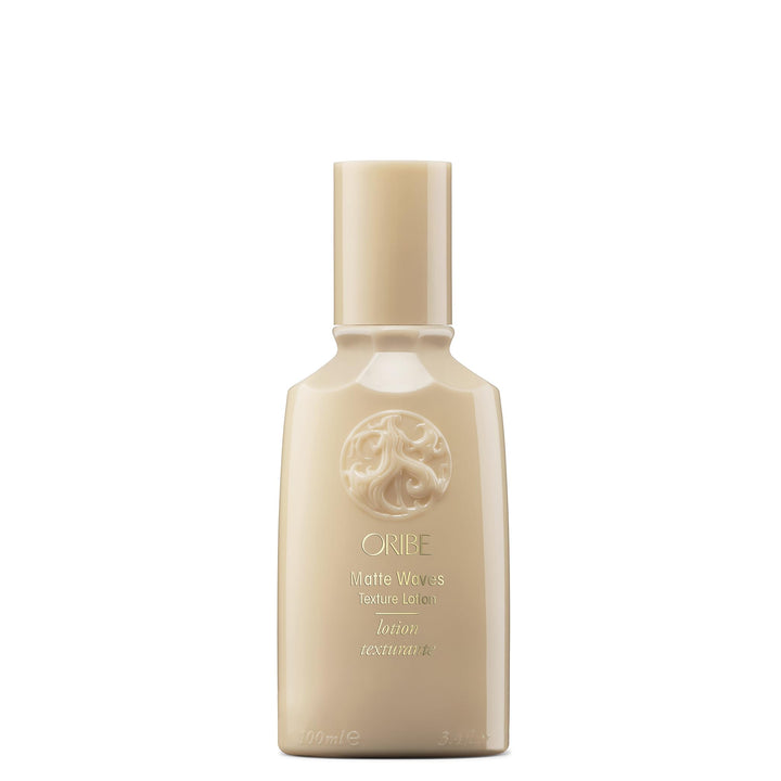 Oribe matte waves front packaging showing bottle and cap, brand clarity and portability