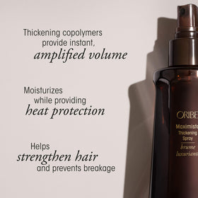 Close-up texture of Oribe Maximista mist on hair illustrating lightweight thickening effect