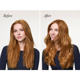 ORIBE product smoothed on a hair strand showing immediate silkiness benefit