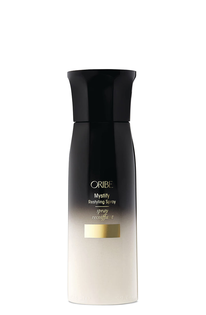Oribe Mystify front packaging showing bottle and label, luxury restyling benefit
