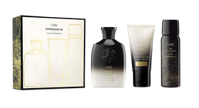 Oribe Obsessed Set front packaging showing trio for travel, luxury convenience by Oribe