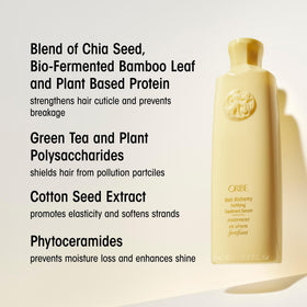 Oribe product label ingredients view emphasizing plant-based strengthening benefit