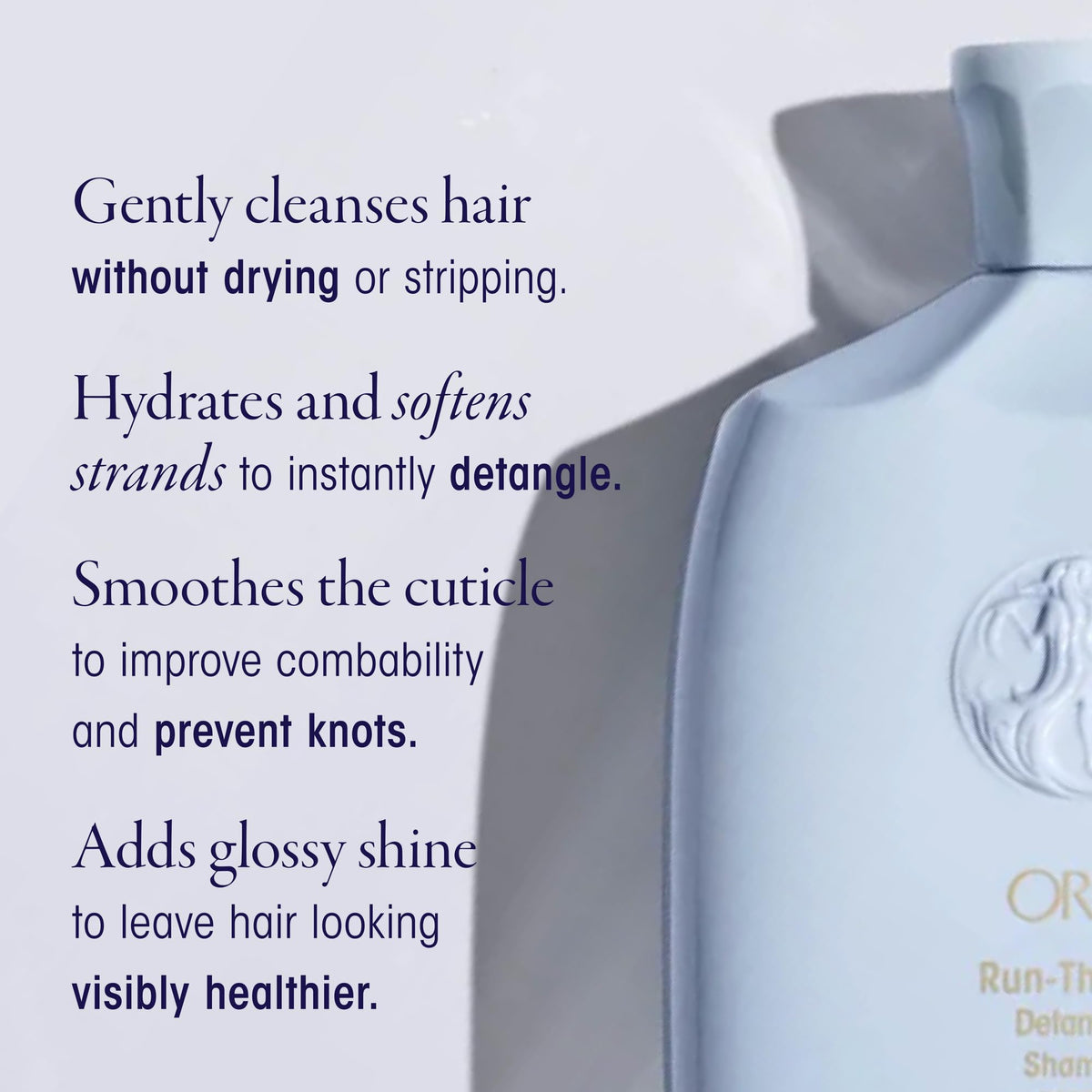 Oribe Run-Through pump close-up illustrating easy dispensing and precise control
