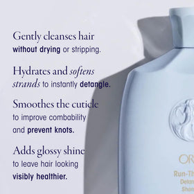 Oribe Run-Through pump close-up illustrating easy dispensing and precise control