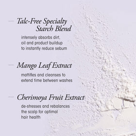 Oribe Serene Scalp powder texture close-up showing fine particles for quick oil absorption