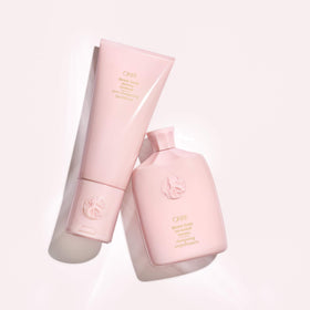 Oribe product label close-up showing key ingredients and benefits