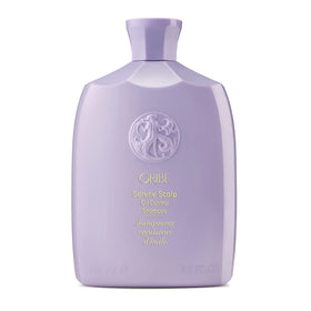 ORIBE shampoo front packaging showing lavender bottle and benefits