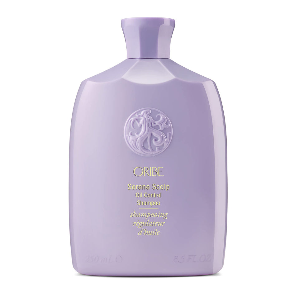 ORIBE shampoo front packaging showing lavender bottle and benefits
