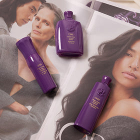 ORIBE Serene Scalp in a bathroom styling scene, conveys daily routine use and styling support