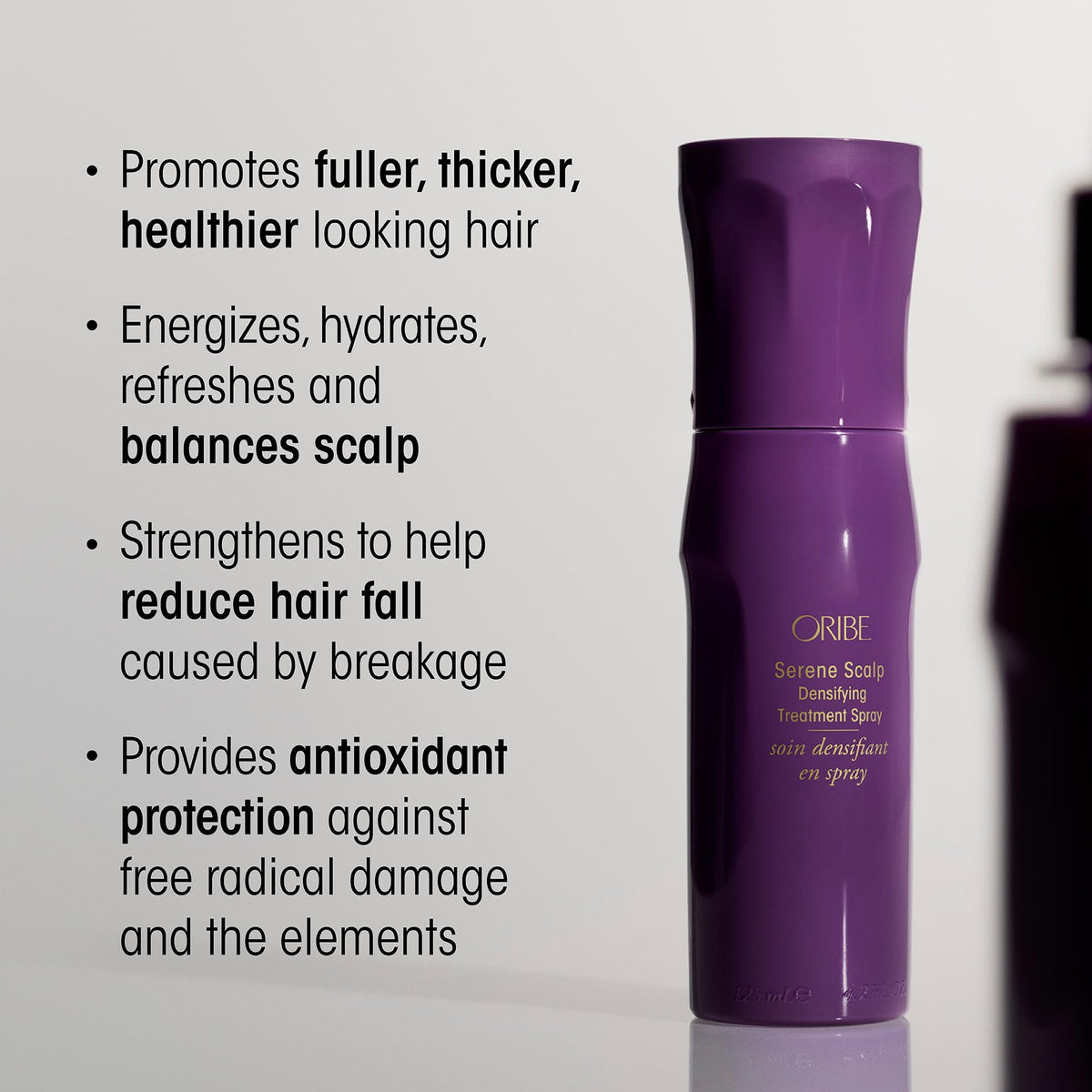 ORIBE misting onto hair showing lightweight texture and instant lift benefit for volume and body