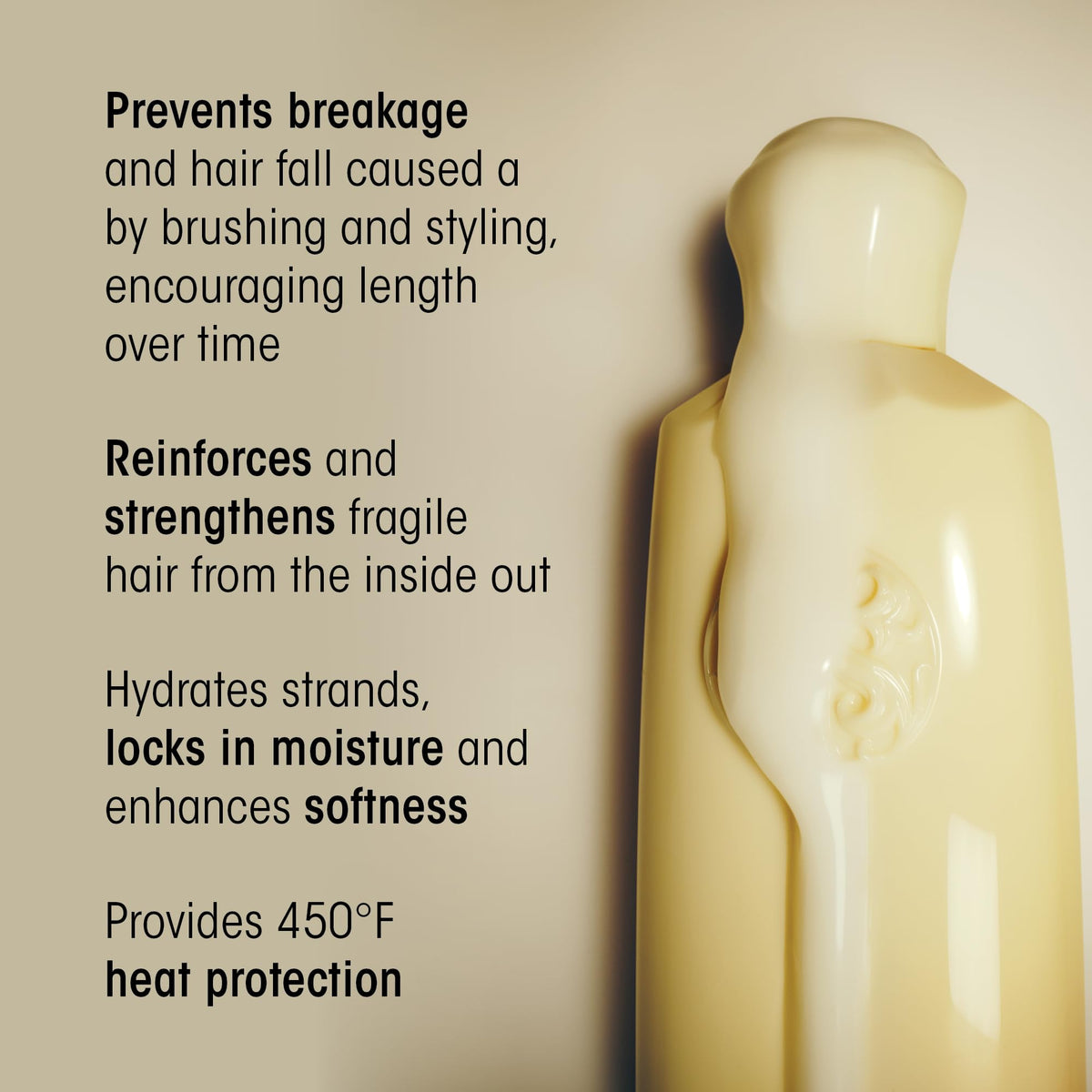 Oribe pump dispenser detail demonstrating precise, mess-free application benefit