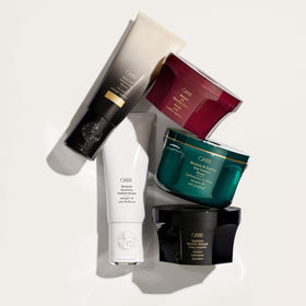 Oribe masque in bathroom lifestyle scene highlighting salon-level softness