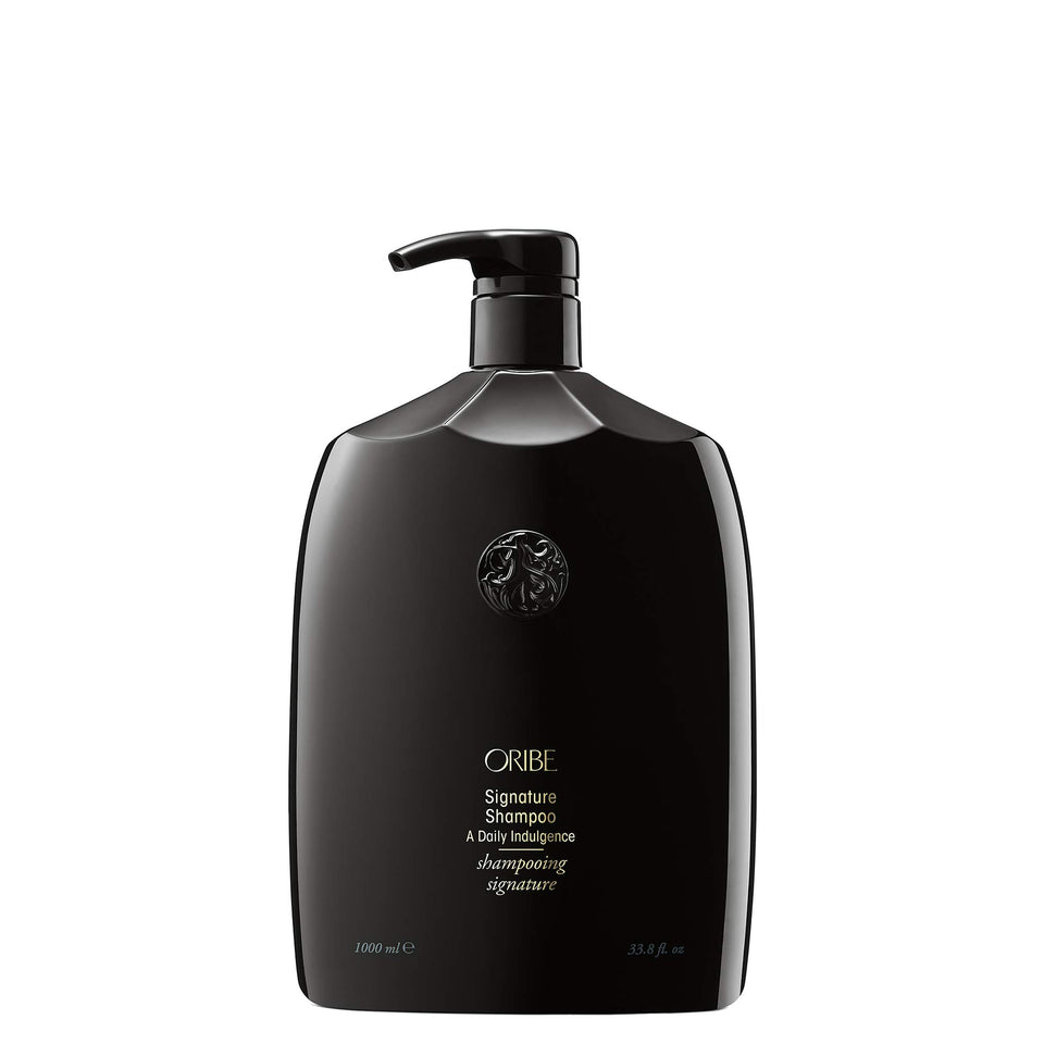 Oribe signature shampoo front label showing brand and bottle for easy recognition