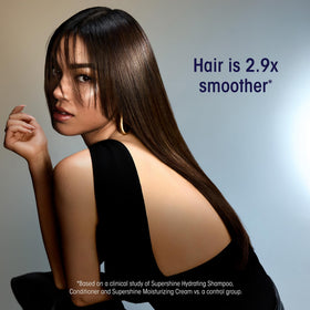 Oribe Supershine after drying showing glossy, frizz-reduced hair for luminous results