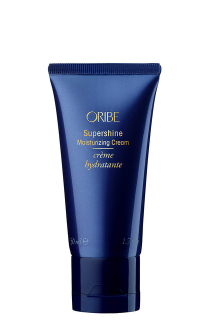 Oribe Supershine front packaging shows travel-size tube and branding for convenient shine