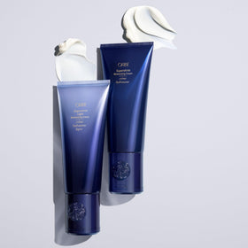 Oribe Supershine label close-up showing color-safe and vegan benefits