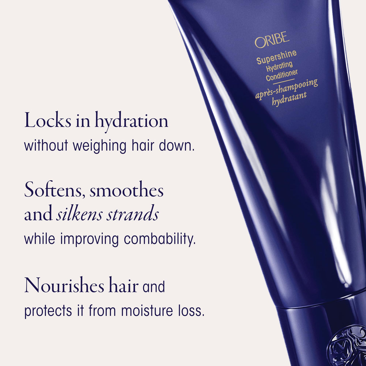 Oribe Supershine on bathroom shelf styled to suggest daily routine benefit