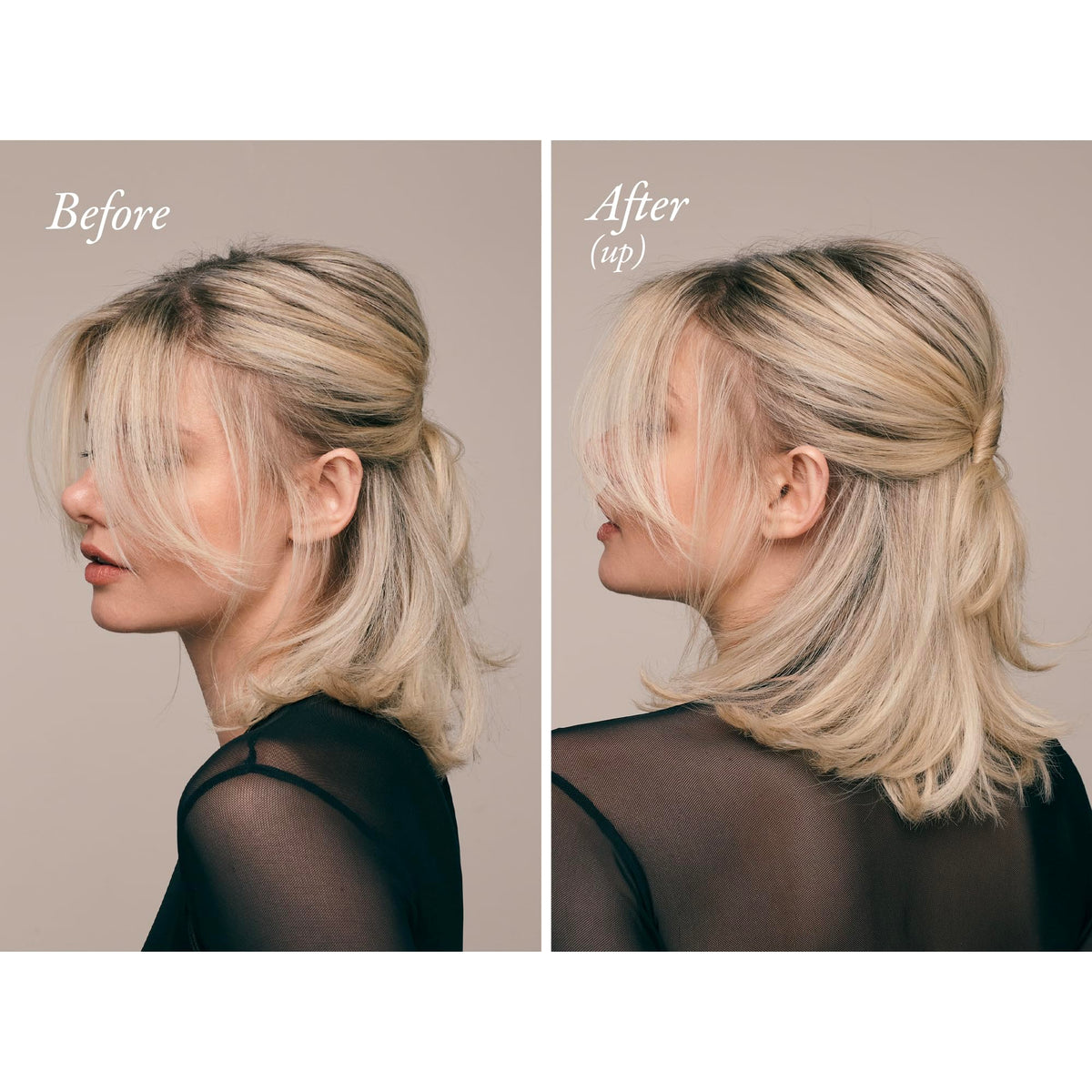 ORIBE powder being applied to roots to create dramatic lifted updo