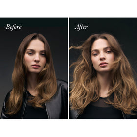 Oribe texture before and after showing increased grit and fuller-looking hair benefit