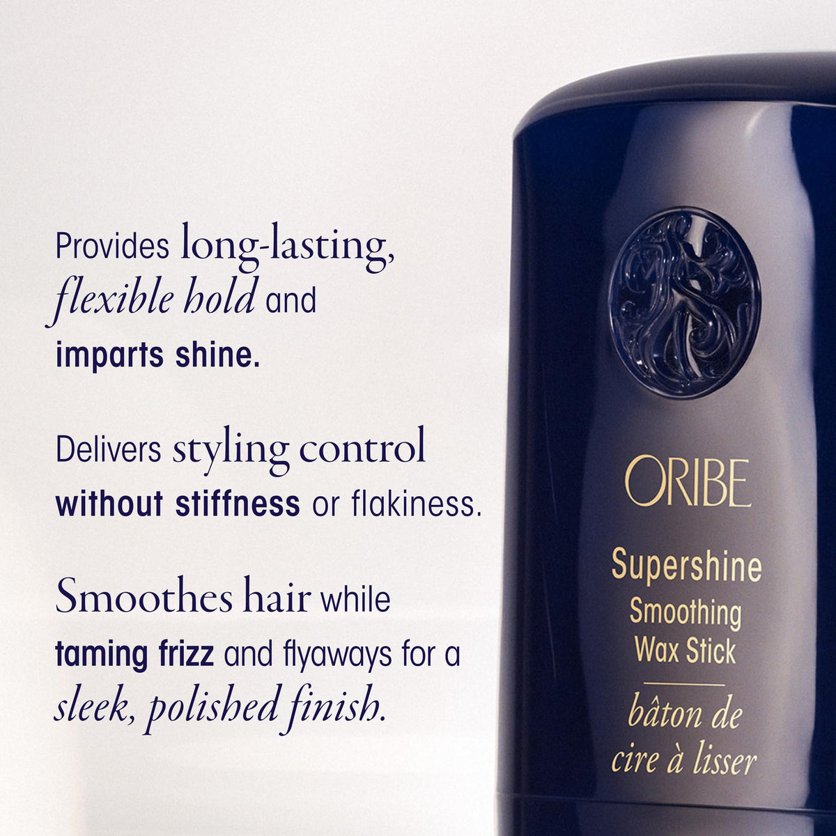 ORIBE applying wax stick to hairline to tame flyaways and refine edges