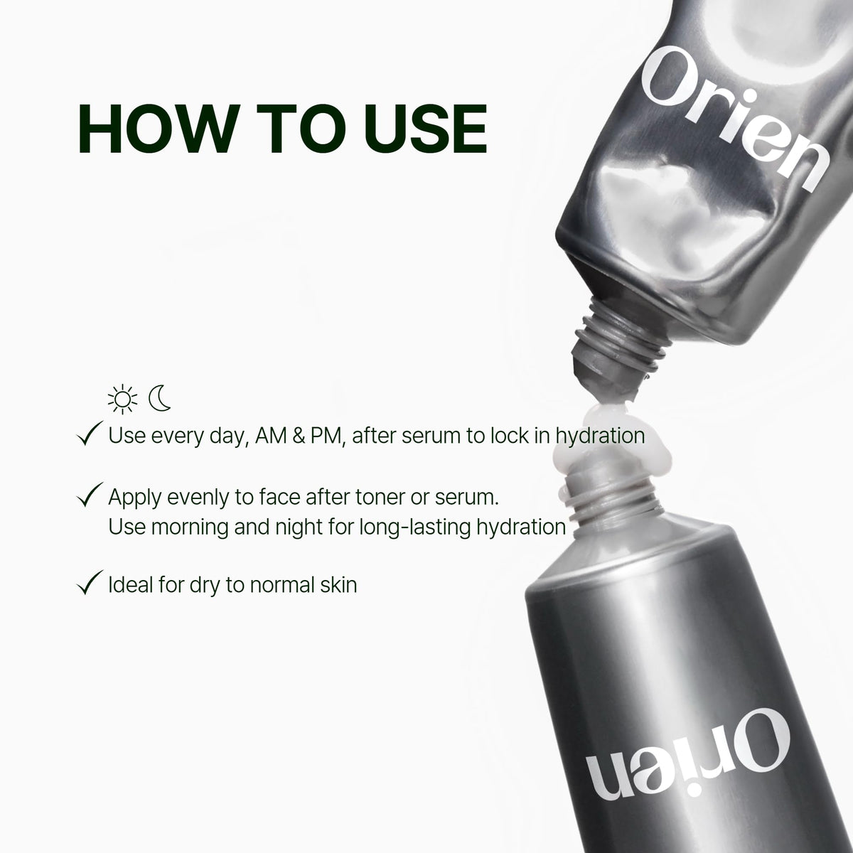 Orien moisturizer being smoothed on skin demonstrating quick absorption