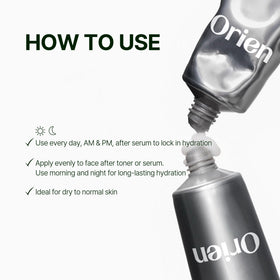Orien moisturizer being smoothed on skin demonstrating quick absorption