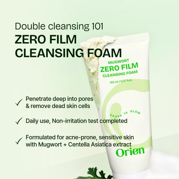 Orien in bathroom setting demonstrating double-cleanse routine benefit