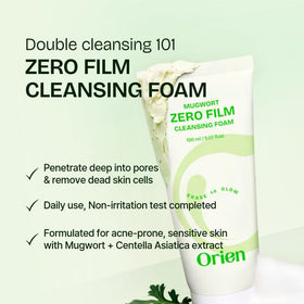 Orien in bathroom setting demonstrating double-cleanse routine benefit