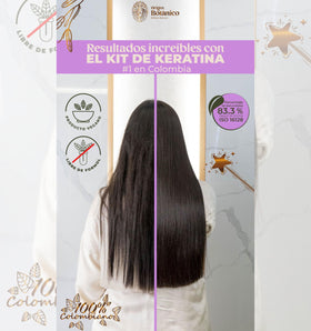 Origen Botánico label and ingredients closeup highlighting organic keratin and no-formaldehyde benefit