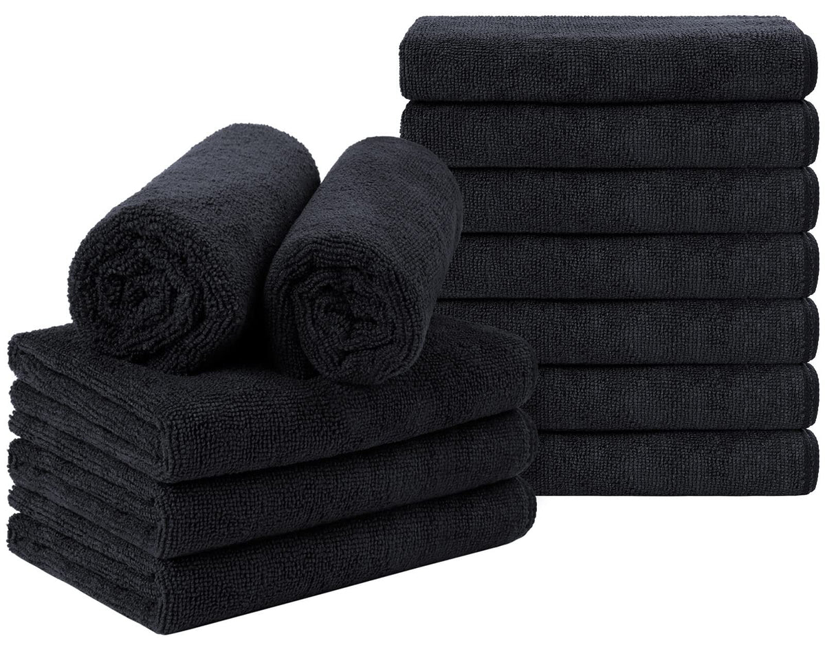 Orighty black towels front pack showing professional bulk set and convenience