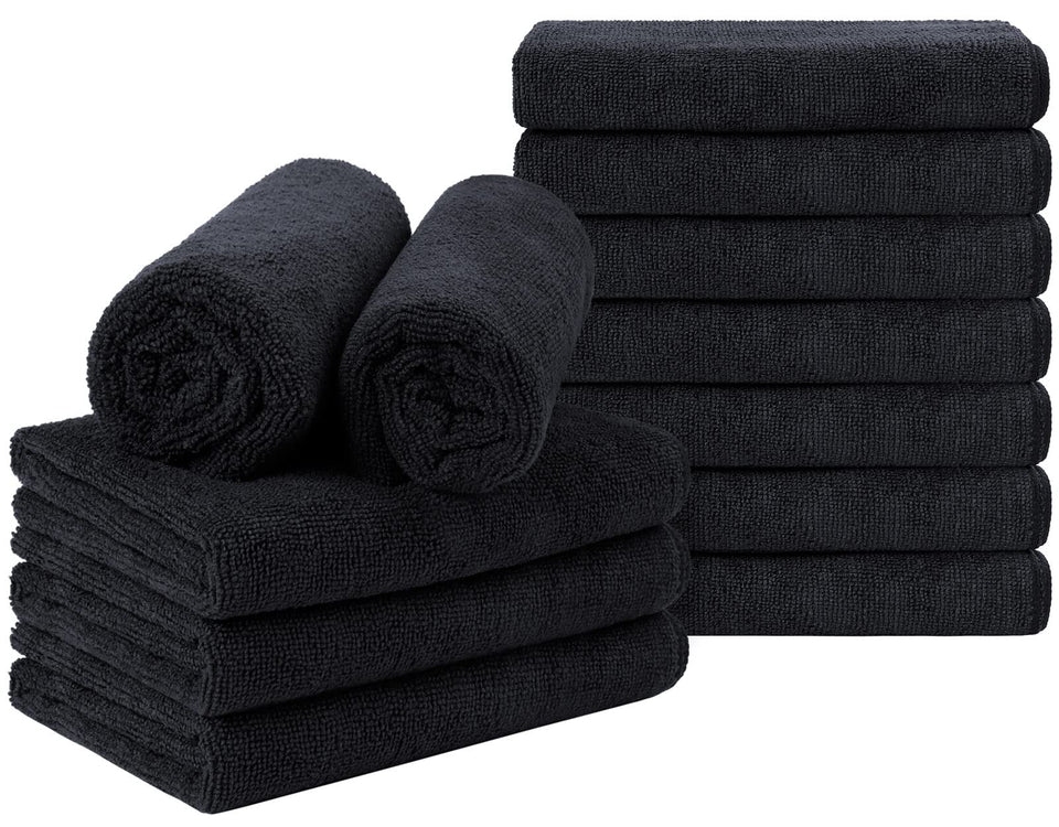 Orighty black towels front pack showing professional bulk set and convenience