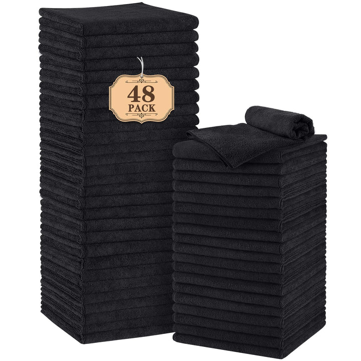 Orighty front pack view showing 48 black towels and bulk value