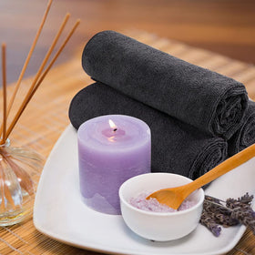 Orighty towel in bathroom setting conveying versatile home and spa use