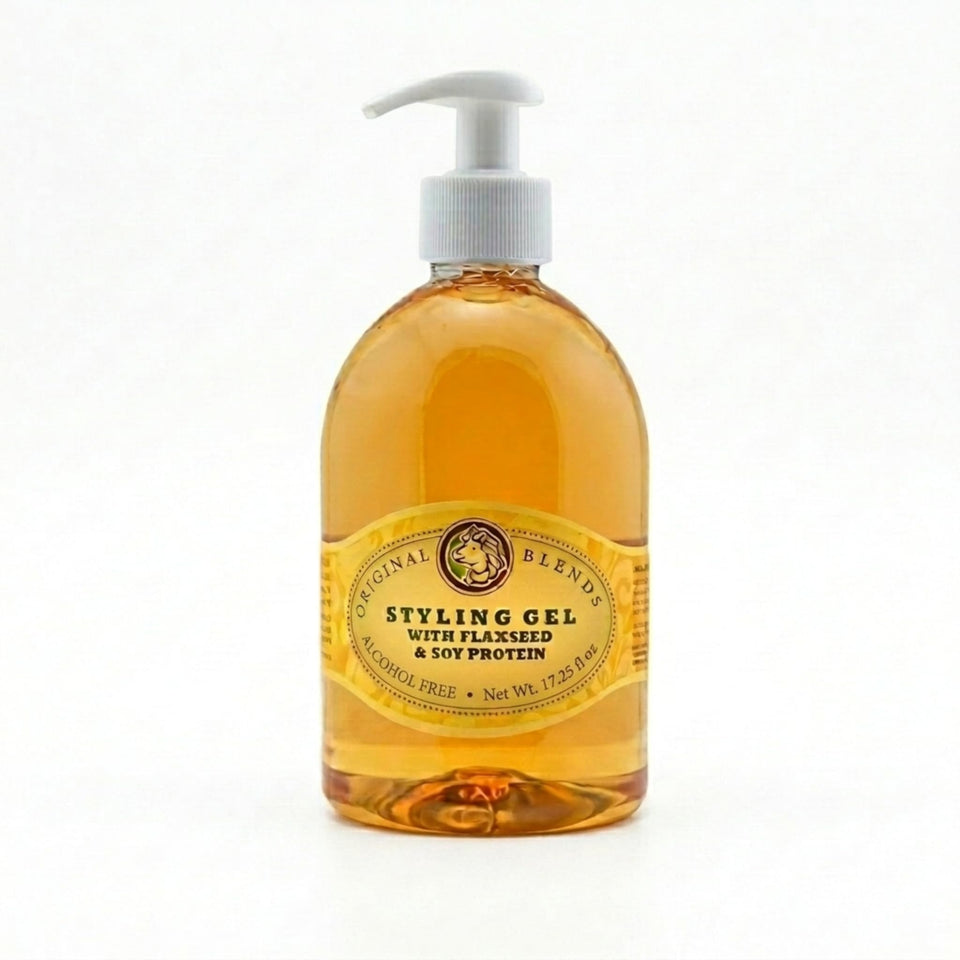 Original Blends pump bottle front view showing family-friendly styling gel benefit
