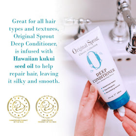 Original Sprout being applied to wet hair demonstrating detangling and nourishment benefit
