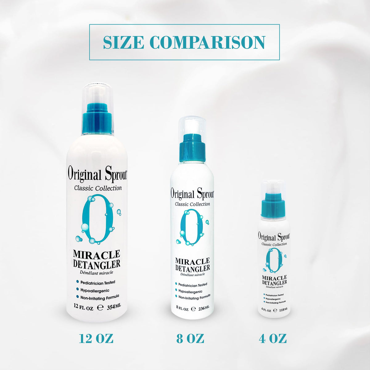 Original Sprout bottle next to hand for 4 oz size and scale