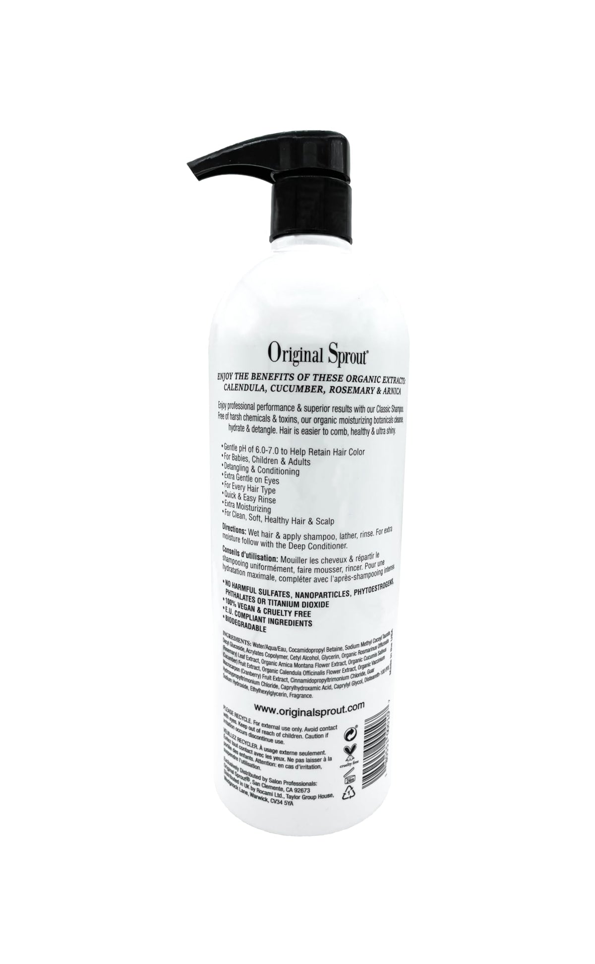Original Sprout label detail showing vegan, cruelty-free claims and ingredient clarity