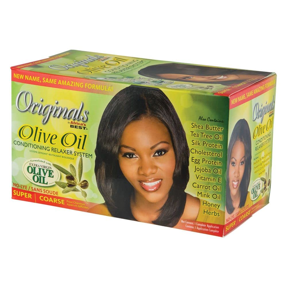 Originals by Africa's Best front kit packaging showing included relaxer and treatments for conditioned straightening