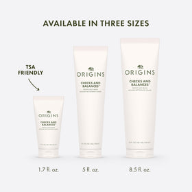 Origins bottle in bathroom setting, suggests daily routine compatibility
