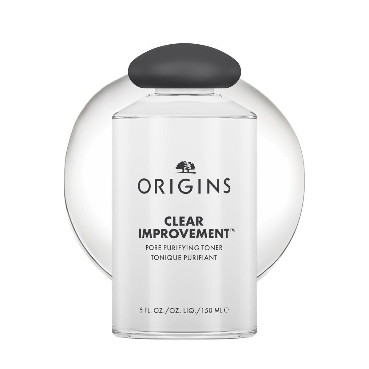 Origins bottle front packaging showing product and matte finish benefit