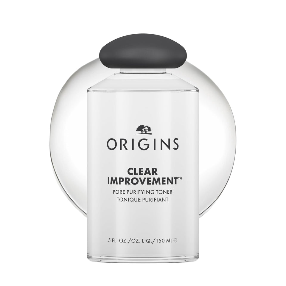 Origins bottle front packaging showing product and matte finish benefit