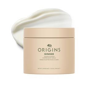 Origins jar front view showing ginger souffle cream and packaging benefits
