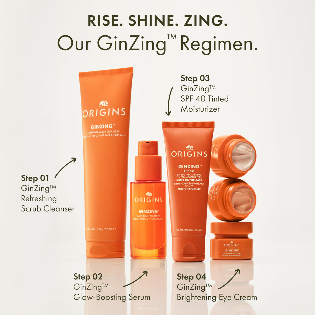 Origins GinZing blended with fingers illustrating easy application benefit