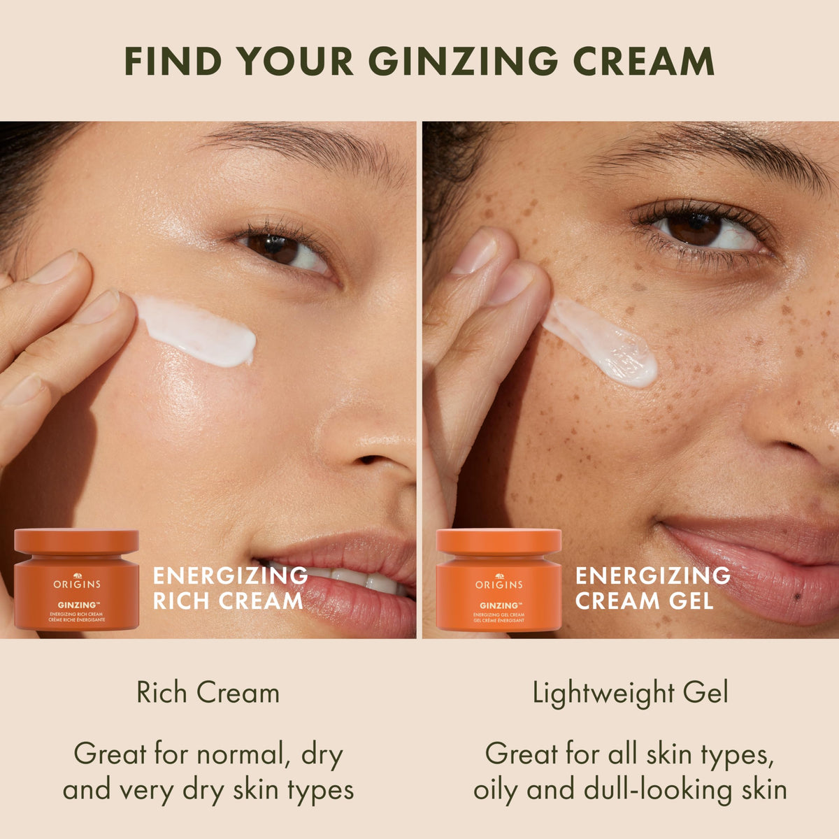 Origins GinZing key ingredients display with ginseng and coffee beans for energizing boost